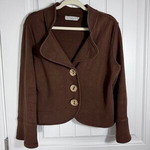Willow Brown Cotton Knit 3 Button Cardigan Jacket Women Medium Made in USA